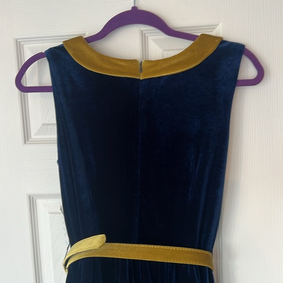 Navy and Gold Velvet Dress. NWT. Peter Pan Collar Tulip B - Picture 5 of 6